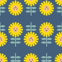 Cute sunflowers with smiling faces seamless pattern. Summer print for tee, paper, fabric, textile. vector