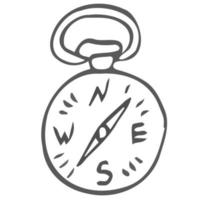 Compass in the case on a white background. Black lines, doodle style. Vector illustration.