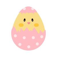 Easter chick in shell, egg shaped on white background. Design for greeting cards and stickers and other decor for celebration. Cartoon holiday vector illustration