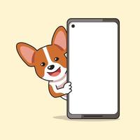 dibujos animados personaje corgi perro y teléfono inteligente vector