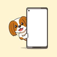 dibujos animados personaje shih tzu perro y teléfono inteligente vector