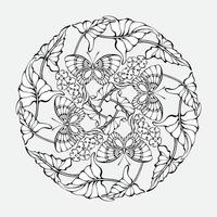 Floral outline mandala with butterflies and plants. Coloring page. Vector. vector