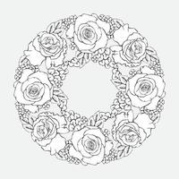 Floral mandala with roses. Outline Botanical pattern. Coloring page. Vector. vector