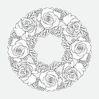 Floral mandala with roses. Outline Botanical pattern. Coloring page. Vector. vector