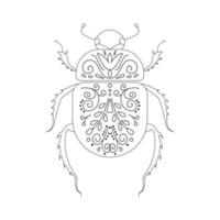 Beetle linear illustration botanical collection. vector