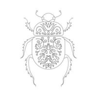 Beetle linear illustration botanical collection. vector