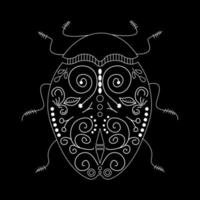 Beetle white linear illustration on black background. Botanical collection vector