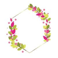 Spring pink and green floral frame. Invitation template. Vector illustration