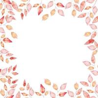 Autumn Watercolors Leaves Border isolated on White. Red fall leaves. vector