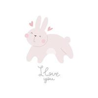 I love you. Cartoon rabbit, hand drawing lettering. colorful vector illustration, flat style. design for print, greeting card, poster decoration, cover