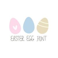 Easter egg hunt. cartoon eggs, hand drawing lettering, decor elements. festive colorful vector illustration. Design for greeting cards, decoration posters, covers.