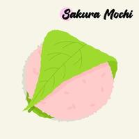 Hand drawn sakura mochi, a Japanese rice cake wrapped in cherry blossom or sakura leaf vector