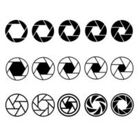 Camera Shutter. Set of camera lens aperture icons with different position of a diaphragm petals vector