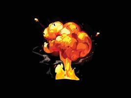 Cartoon dynamite or bomb explosion, fire. Booming cloud and smoke elements vector