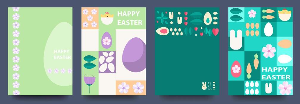 Easter. Set of vector Easter cards. Easter eggs, rabbit, patterns. Modern geometric abstract style.Vector