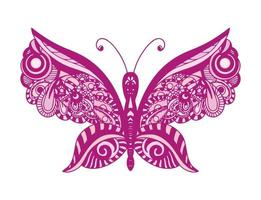 Decorative element in the form of a butterfly in the style of a zentangle style. Template for the design of postcards, T-shirts, posters, tattoos, henna drawings vector