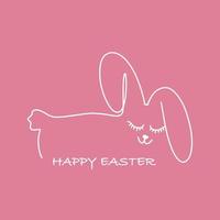 Cute rabbit in one line and Happy Easter inscription. Easter card. Vector illustration