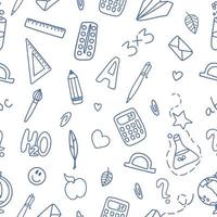 Seamless pattern of school supplies on a white background. Back to school. Vector doodle illustration