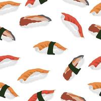 Seamless pattern of sushi, traditional Japanese cuisine. Asian seafood group. Template for sushi restaurant, cafe, delivery or your business. vector