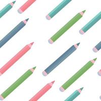 Seamless pattern of colored pencils with a rubber eraser. A refined detailed office layout, a school tool, a symbol of creativity, ideas, education and design. vector
