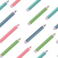 Seamless pattern of colored pencils with a rubber eraser. A refined detailed office layout, a school tool, a symbol of creativity, ideas, education and design. vector