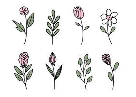 A set of flat icons with the image of spring flowers highlighted on a white background. Vector illustration