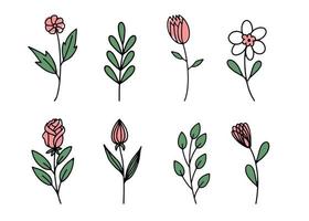 A set of flat icons with the image of spring flowers highlighted on a white background. Vector illustration