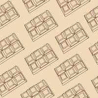 Seamless pattern of the chocolate bar icon. Continuous one-line drawing of chocolate vector