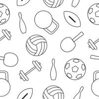 Seamless pattern of sports equipment. Vector illustrations of sports and fitness equipment in the doodle style