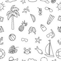 Summer seamless pattern, hand-drawn in doodles. Suitable for printing, textiles, backgrounds, wallpaper, wrapping paper, packaging. White background. vector