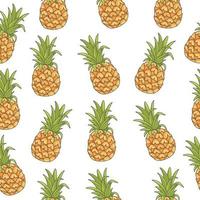 Seamless pineapple pattern. Color vector illustrations on a white background.