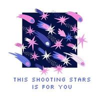 shooting star. card for Valentine's Day. hand drawn vector card.