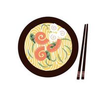 noodles with squid. hand drawn vector illustration in flat style