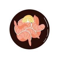 camarón con limón. bocadillo. mano dibujado vector ilustración en plano estilo