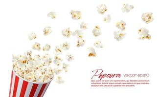 Flying popcorn flakes with bucket, striped box vector