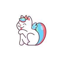 dibujos animados linda kawaii caticorn personaje lavar un pierna vector