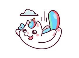 Cartoon cute kawaii flying caticorn character vector