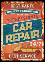 Vintage car repair service mechanic rusty plate vector