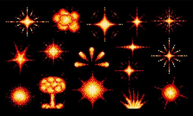 Atomic bomb, dynamite fire blast pixel explosions