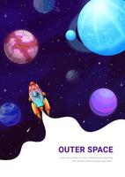 Space exploring, galaxy starry space and rocket vector