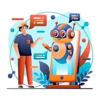 Concept of a Man Talking with AI ChatBot vector