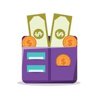 wallet full of bills and coins vector illustration