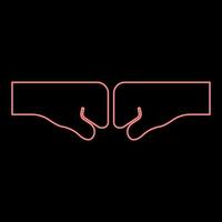 Neon two fist punching bump clenched together hitting concept of conflict struggle resistance confrontation red color vector illustration image flat style