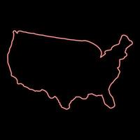 Neon map of America United Stated USA red color vector illustration image flat style