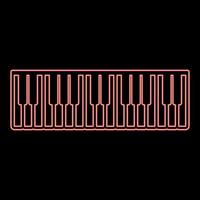 Neon pianino music keys ivory synthesizer red color vector illustration image flat style