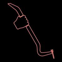 Neon crowbar tool in hand remove nail holder pulls red color vector illustration image flat style