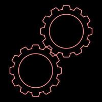 Neon two gears gearwheel cog set Cogwheels connected in working mechanism red color vector illustration image flat style