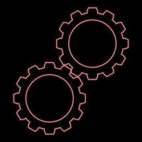 Neon two gears gearwheel cog set Cogwheels connected in working mechanism red color vector illustration image flat style