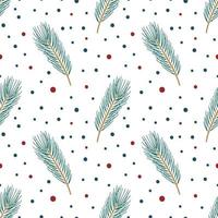 Pine branch. Doodle Christmas twig. Winter floral festival seamless pattern with dots. vector