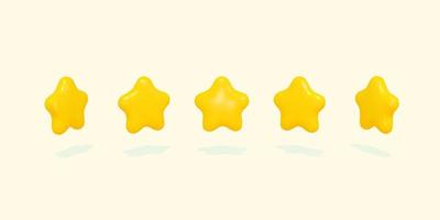 Five yellow glossy stars, 3d cartoon vector